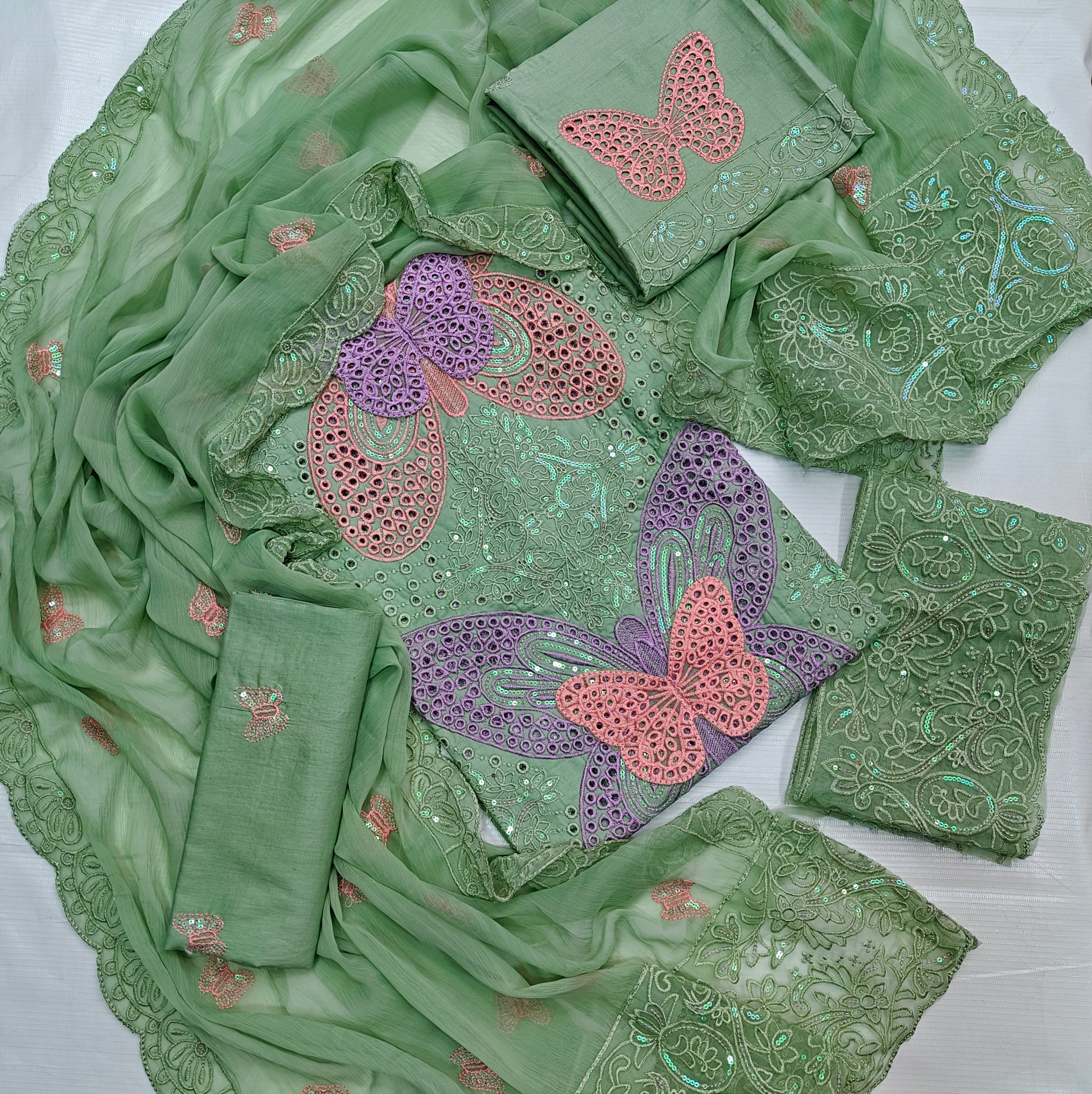 Butter Fly Heavy Embroidered Fancy 3PC Unstitched Memon Clothes